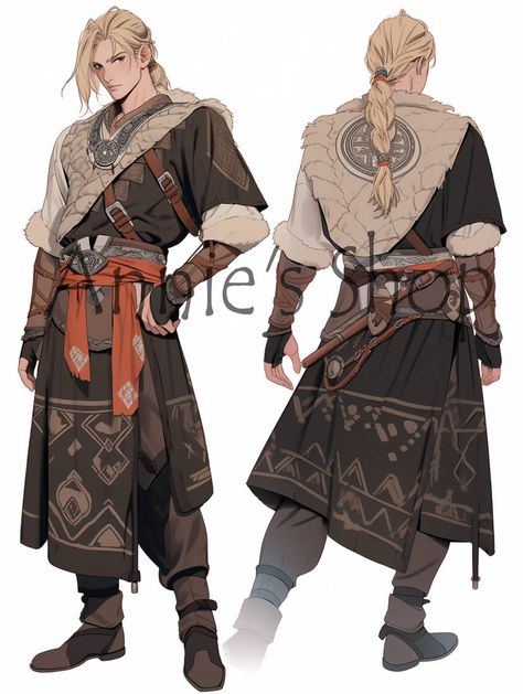 Adventurer Pose, Tribe Character Design, Viking Outfit Male, Nordic Character Design, Male Fantasy Clothing Design, Nordic Outfit, Nordic Clothing, Evelynn League Of Legends, Viking Character