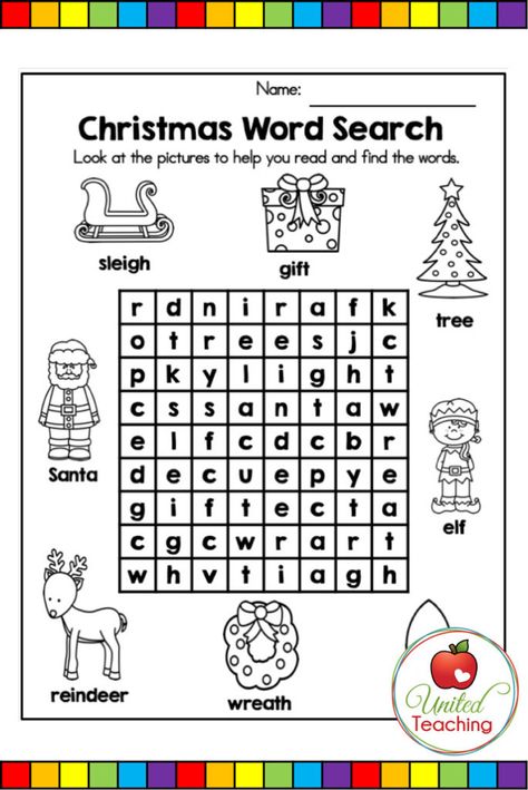 Kindergarten Vocabulary Activities, Free Printable Christmas Worksheets, Christmas Writing Activities, Santa Label, Kindergarten Vocabulary, Students Christmas, Christmas Word Search, Christmas Lesson, Christmas Writing