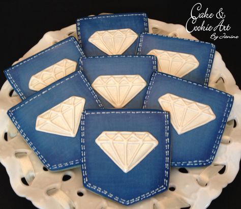 Denim& Diamonds theme cookies Denim And Diamonds Dessert Table, Denim And Diamonds Cookies, Denim And Diamonds Table Decor, Denim Cookies, Denim Diamonds Theme Party, Denim And Diamonds Party Decorations, 40th Birthday Cookies, Denim And Diamonds Party, Denim Baby Shower