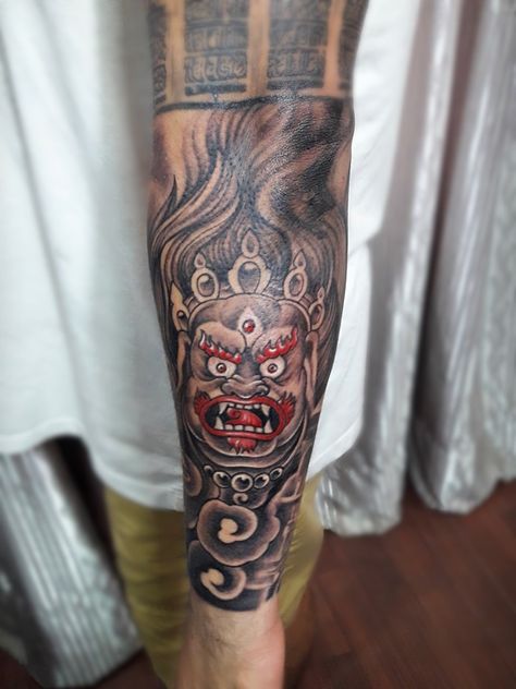 Nepali Tattoo Ideas, Nepali Tattoo Design, Nepali Tattoo, Mahakala Tattoo, Best Couple Tattoos, Cloud Tattoo, Mythology Tattoos, Spiritual Tattoos, Half Sleeve Tattoo