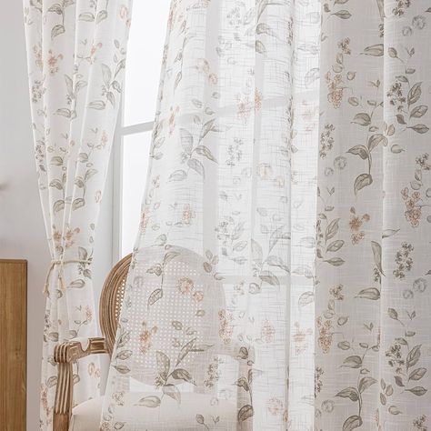 Amazon.com: SUOUO Yellow Floral Semi-Sheer Curtains Linen Textured for Living Room 84 inches Long 2 Panels Rod Pocket Print Black Grey Leaf Light Filtering for Bedroom Dining : Home & Kitchen French Cottage Curtains, Japandi Curtains, Semi Sheer Curtains, Cottage Curtains, Pattern Curtains, Curtains Linen, Drapes For Bedroom, House Wall Design, Tulle Curtains