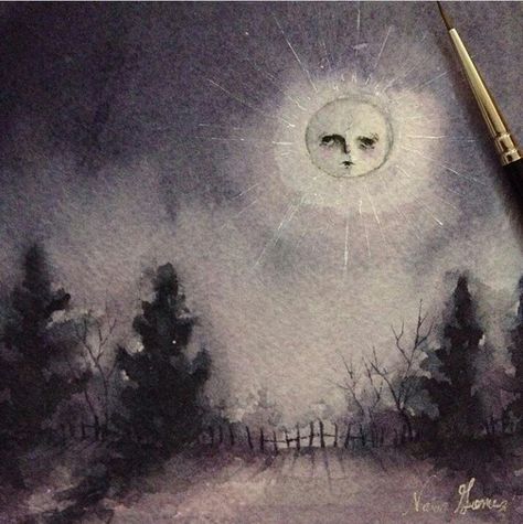 Whimsical Moon Art, Simple Gothic Painting Ideas, Gothic Watercolor Paintings, Grunge Watercolor Art, Goth Watercolor, Gothic Watercolor, Acryl Painting, Forever In Love, Aqua Art