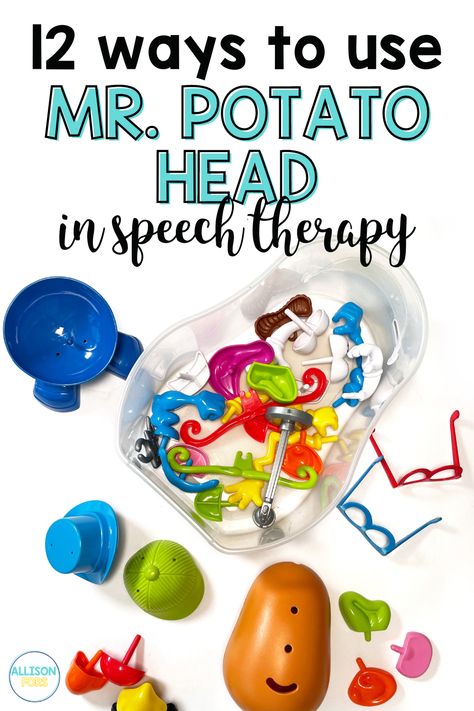 You will LOVE using Mr. Potato Head in speech therapy! It is a classic kid-favorite toy that works great to target several speech and language goals. This fun, play-based speech therapy activity is perfect for toddlers and preschoolers. Play Doh Speech Therapy, Activities To Help With Speech, Speech Therapy Exercises, Mr Potato Head Speech Therapy Activities, Pragmatic Speech Therapy Activities, Sensory Language Activities, Language Speech Therapy Activities, Play Based Articulation Therapy, Spatial Concepts Speech Therapy