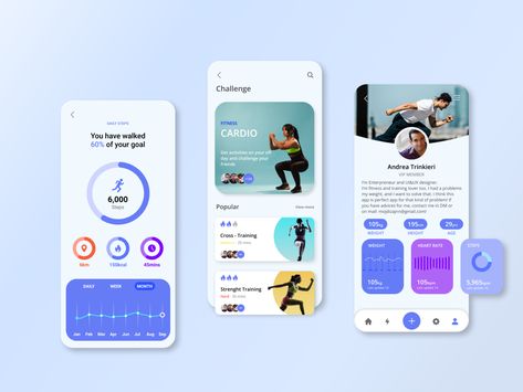 Fitness App Design by Ilija Gavrilovic Health And Fitness App Design, Workout App Design, Fitness App Ui Design, Free Exercise Apps, Sport App Design, Fitness Apps Design, Kids App Design, Routine App, Fitness App Ui