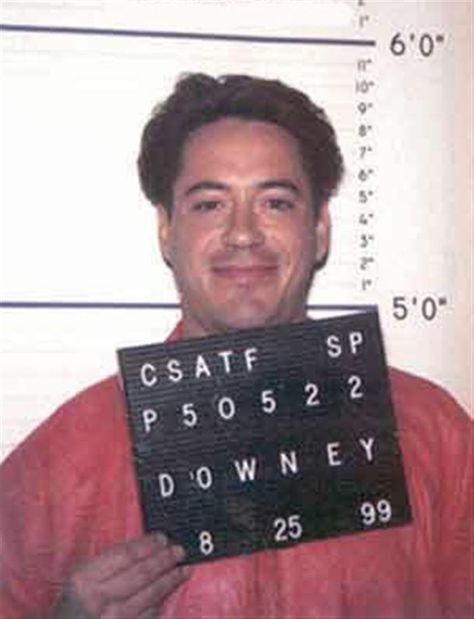 Robert Downey Jr. - mugshot, 1999. Celebrity Mugshots, Ryan O'neal, Ally Mcbeal, Robert Downey Jr., Chris Tucker, Joe Louis, Oliver Stone, Mickey Rourke, Department Of Corrections