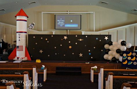 Pin by Lauren Bedevian on Mars and beyond Cokesbury VBS 2019 | Galactic ... Vbs Stellar, Space Theme Decorations, Outer Space Party Decorations, Vacation Bible School Themes, Planet Crafts, Space Party Decorations, Vbs Decorations, Kentucky Home, Outer Space Decorations