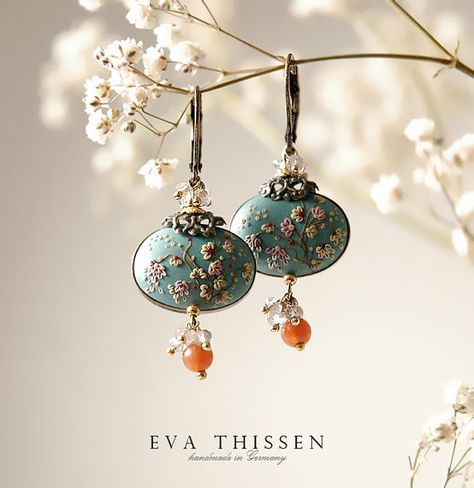 Cherry Blossom Earrings by Eva Thissen Japanese Earrings, Photographing Jewelry, Jewellery Photography Inspiration, Jewelry Product Shots, Earrings Hanging, Creative Jewelry Photography, Jewelry Photography Styling, Dangle Earrings Wedding, Fimo Polymer Clay