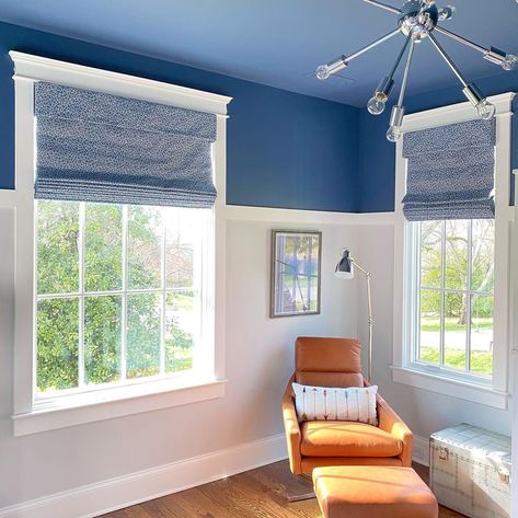 Painting The Ceiling, Gallery Wall Shelves, Picture Rail Molding, Relaxed Roman Shade, Fabric Roman Shades, Flat Roman Shade, Picture Rail, Edwardian House, Monday Blues