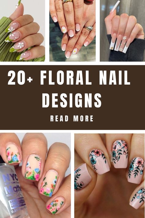 Simple but beautiful flower nail designs are always loved by girls because of their softness and tenderness. The floral nail designs have… Short Square Floral Nails, Glitter Floral Nails, Floral Nail Art Short Nails, Wild Flower Nail Art, Wildflower Nail Designs, Floral Tip Nails, Nail Flower Designs Easy, Floral Nail Designs Simple, Floral Design Nails