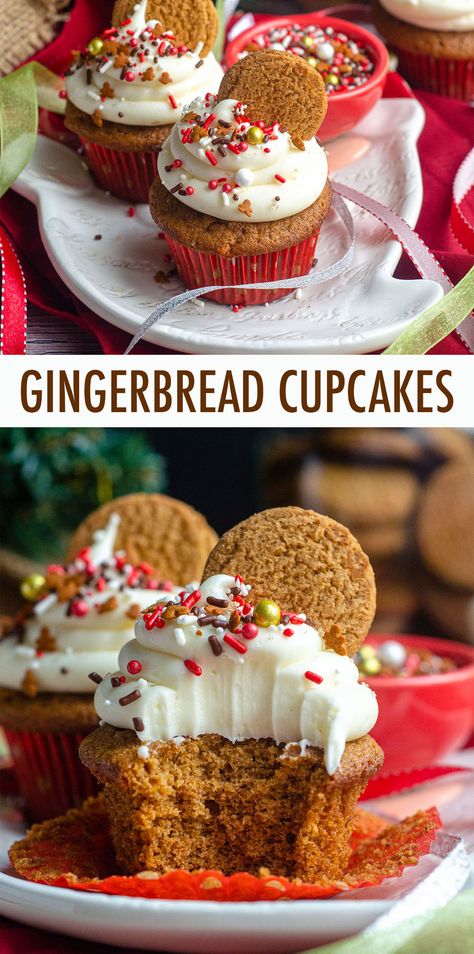 Sweet and spicy cupcakes full of all of your favorite gingerbread flavors and topped with a tangy cream cheese frosting. via @frshaprilflours Winter Flavor Cupcakes, Holiday Cupcake Recipes, Christmas Cupcakes Flavors, Winter Cupcake Ideas, Winter Cupcake Flavors, Spicy Cupcakes, Cupcake Flavor Ideas, Christmas Cupcake Flavors, Flavor Cupcakes