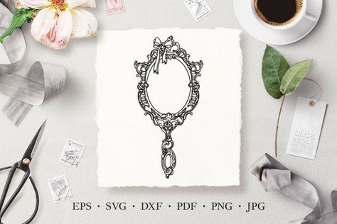 Orchid Interior, Mirror Vector, Princess Mirror, Hand Held Mirror, Frame Mirror, Vintage Botanical Prints, Ornate Frame, Hand Mirror, Silhouette Studio Designer Edition