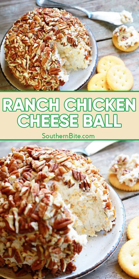 Chicken Ranch Cheeseball, Chicken Bacon Ranch Cheeseball, Chicken Cheese Ball Recipes, Chicken Cheeseball, Chicken Cheese Ball, Sweet Appetizers, Cream Cheese Ball, Football Appetizers, Gourmet Appetizers