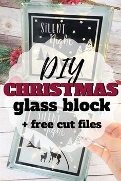 Christmas Lanterns Cricut, Cricut Glass Blocks Vinyl Projects, Christmas Glass Blocks Diy, Diy Glass Blocks With Lights Vinyls, Glass Block Cricut Ideas, Glass Block Christmas Crafts, Cricut Glass Blocks, Glass Cubes With Lights, Christmas Glass Blocks With Lights