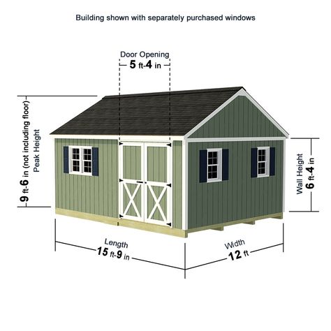 The New Castle shed kit from Best Barns features large 5-ft 4-in wide x 6-ft high double doors and 6-ft x 4-in high walls. The door is centered on the 16-ft side to allow for easy access to storage on either side. This shed kit is big enough for your riding mower and still provides enough space for all your lawn and garden equipment. Interior headroom is a generous 7-ft 3-in, allowing you to store larger items. It's constructed with 24-in OC 2 x 4 framing and LP SmartSide exterior grade pre-prim Barn Shed Ideas, Lp Smartside, Wood Storage Shed, Storage Shed Kits, Tuff Shed, Shed Floor, Outdoor Storage Shed, Wood Storage Sheds, Large Sheds