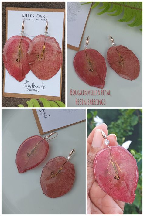 These real pressed Bougainvillea flower petal completely cover with resin . this unique real petal colors are gives you very eye catching outfit .also you can gift your loved once this petal jewelry

You can wear these beautiful, natural handmade ear rings for any occasion. You can style with this nature inspiration Cheap Pressed Flowers Earrings, Flower Petal Resin Earrings, Pressed Bougainvillea, Botanical Pressed Flowers Dangle Earrings, Flower Shaped Resin Jewelry With Pressed Flowers, Bougainvillea Flower, Flower-shaped Resin Earrings With Pressed Flowers, Colombo Sri Lanka, Flower Petal