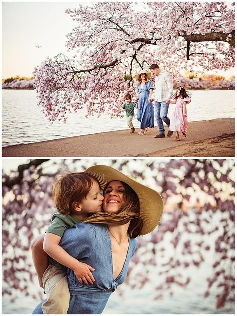 Cherry Blossom Family Pictures Outfits, Cherry Blossom Family Photos, Cherry Blossom Photoshoot, Blossom Outfit, Mommy And Me Poses, Bed Poses, Blossom Pictures, Travel Poses, Cherry Blossom Pictures