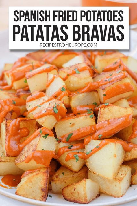 Patatas Bravas Sauce, Bravas Sauce, Crispy Fried Potatoes, Spanish Recipe, Easy Spanish Recipes, Spanish Recipes, Spain Food, European Recipes, Garlic Aioli