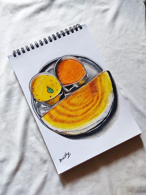 #colourpencilart #domscolourpencil #dosa #artoftheday Dosa Painting, Dosa Illustration, Dosa Drawing, Pear Drawing, Pencil Colour Painting, Chocolate Drawing, Elementary Drawing, Elephant Sketch, Food Art Painting