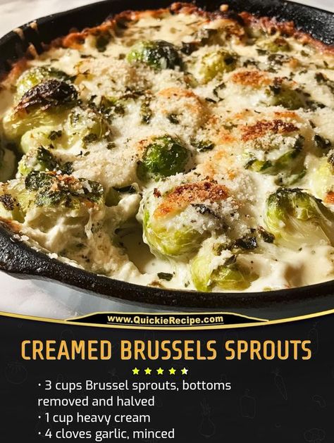 Creamy Brussel Sprouts, Brussel Sprout Casserole, Comfort Casseroles, Oven Baked Recipes, Sprout Recipes, Brussels Sprouts Recipe, Salad Side Dishes, Brussels Sprouts, Creamy Sauce