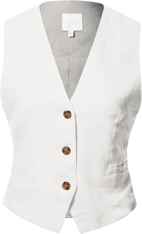 Design by Olivia Women's Fully Lined Button Up V-Neck Tuxedo Suit Vest Waistcoat | Amazon (US) Summer V-neck Beach Vest, Summer V-neck Vest With Button Closure, White Button-up Vest With Button Closure, V-neck Linen Summer Vest, Linen Palazzo Pants, Cotton V-neck Vest With Button Closure, Jean Vest, Vest Waistcoat, Beach Pants