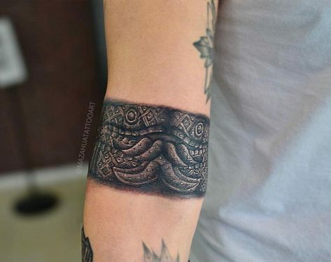 Coatlicue Tattoo, Aztec Band Tattoo, Band Tattoo Ideas, Aztec Symbols, Mayan Tattoos, Aztec Tattoos, Feathered Serpent, Aztec Tattoo Designs, Maya Art