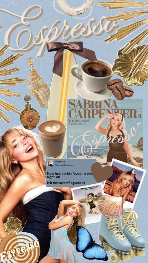 #expresso by Sabrina carpenter Sabrina Carpenter Expresso Aesthetic, Sabrina Carpenter Themed Party, Sabrina Carpenter Expresso, Virgo Party, Sabrina Carpenter Aesthetic Wallpaper, Keira Core, Sabrina Wallpaper, Espresso Girl, Sabrina Core