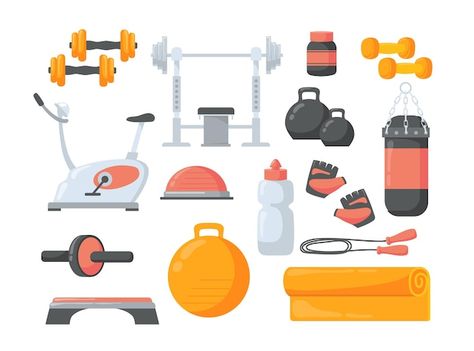 Gym Vector, Workout Equipment, Concept Illustration, Flat Illustration, Fitness Equipment, Kettlebell, Zumba, Just Do It, No Equipment Workout