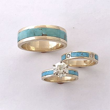 Engagement Rings Turquoise, Turquoise Wedding Ring Set, Turquoise Wedding Jewelry, Earthy Rings, Turquoise Diamond Rings, Ring Wedding Set, Turquoise Wedding Rings, Harley Davidson Jewelry, Wedding Rings Sets His And Hers