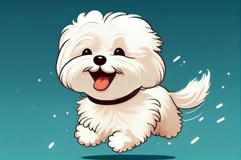 Cartoon Maltese Dog, Maltese Dog Illustration, Maltese Cartoon, Maltese Illustration, Cartoon Puppies, Whimsical Dogs, Cat And Dog Drawing, Chibi Dog, Dog Caricature