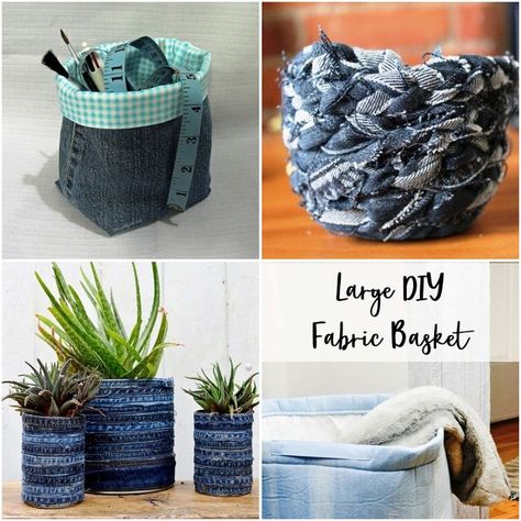 20 DIY Denim Basket Ideas Step by Step Instruction - Susie Harris Denim Rope Basket Diy, Jean Basket Diy, Denim Baskets Diy, Denim Basket Diy Old Jeans, Denim Basket, Fabric Shears, Denim Scraps, Diy Denim, Recycle Jeans