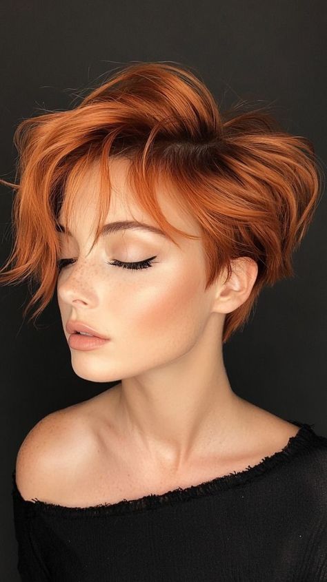 Copper Shag, Kratke Frizure, Red Haircut, Beautiful Short Haircuts, Short Copper Hair, Roux Auburn, Short Haircuts Ideas, Copper Hair Color Ideas, Cheveux Oranges