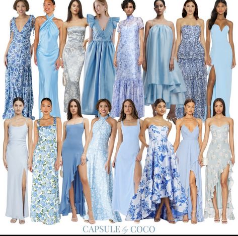 Sorority Formal Dresses, Bridesmaid Dresses Light Blue, Bridesmaid Dresses Mix And Match, Blue Floral Bridesmaid Dresses, Blue Formal Dress Long, Sorority Date Party, Date Party Dress, Sorority Dress, Mixed Bridesmaid Dresses