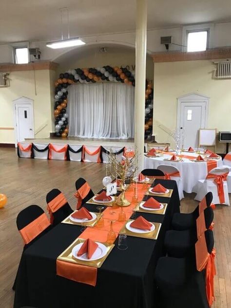 Manzanita Tree Centerpieces, Manzanita Tree, Wedding Swag, Folding Chair Covers, 60 Birthday, Black Tablecloth, Dinner Party Decorations, Orange Table, Spandex Chair Covers