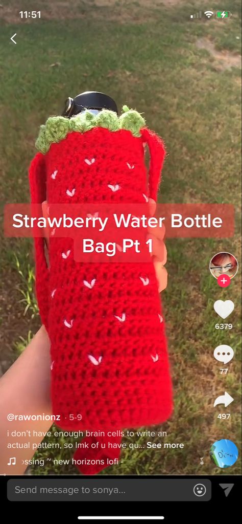 Strawberry Water, Crochet Water Bottle Holder, Crochet Strawberry, Water Bottle Bag, Water Bottle Holders, Bottle Bag, Bottle Holders, Gifts For Him, Crochet Hats