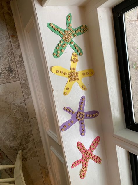 Cheerio Starfish Craft, Activities With Cheerios, Starfish Craft, Vbs Craft, Toddler Projects, Rock Beach, Toddler Arts And Crafts, Family Party Games, Summer Craft