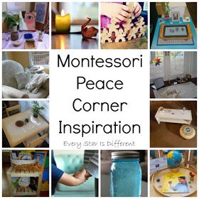 Montessori Peace Corner inspiration for home and school. Corner Inspiration, Peace Corner, Peace Education, Montessori Environment, Montessori Room, Montessori Practical Life, Toddler Classroom, Montessori Preschool, Montessori Ideas