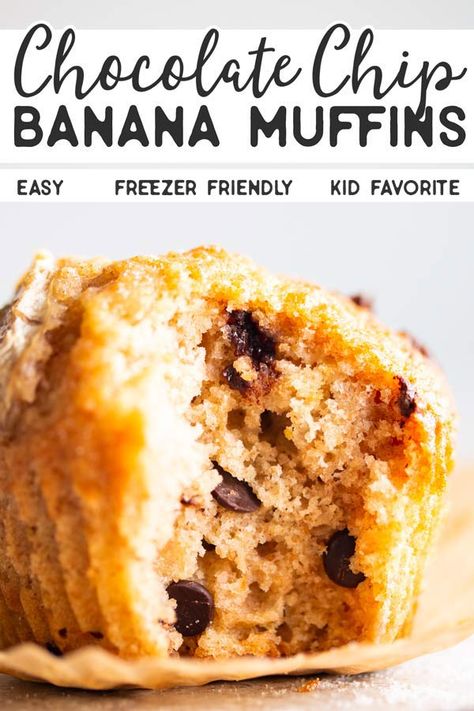 Make a batch of these Chocolate Chip Banana Muffins to tuck into lunch boxes or for quick breakfasts on the go! Made with healthy ingredients like whole wheat flour and Greek yogurt for a filling and nutritious snack. |  #baking #healthysnacks #snacksforkids #healthysnacksforkids #bananamuffins #healthyeating #backtoschool #lunchbox #kidfriendly #chocolatechip #chocolate #recipes #easyrecipe #healthybaking #baking #muffinrecipes #muffins Banana Muffins Chocolate, Moist Banana Chocolate Chip Muffins, Easy Banana Chocolate Chip Muffins, Breakfasts On The Go, Chocolate Chip Banana Muffins, Quick Breakfasts, Banana Muffins Easy, Chocolate Chip Muffin Recipe, Morning Glory Muffins