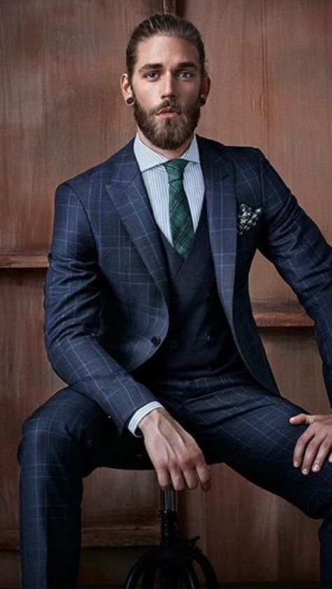 The suit & hair combo works so well! Plaid Outfit Men, Ben Dahlhaus, Blue Plaid Suit, Dapper Suits, A Man In A Suit, Man In A Suit, Blue Suit Men, Classy Suits, Mode Costume