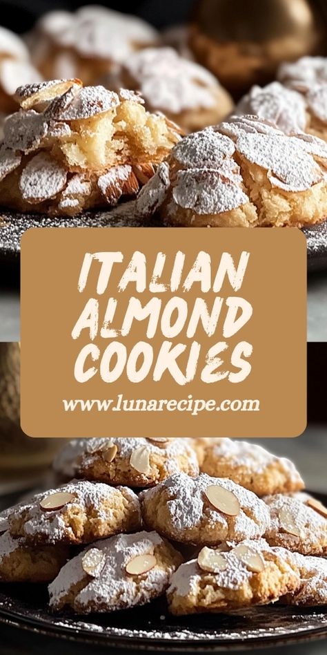 These Italian Almond Cookies are a delightful treat with a crunchy texture and sweet almond flavor! 🍪🌰 Perfect for coffee breaks, gifting, or as a snack, these cookies are simple to make and sure to satisfy your sweet tooth. Authentic and delicious, they’re a must-try for any cookie lover.

📌 Save this pin to bake crunchy and delicious Italian almond cookies for your next treat!
#AlmondCookies #ItalianCookies #EasyBaking #CrunchyTreats #CookieRecipes #SweetAndNutty Almond Thins Cookies, Almond Macaroon Cookies, Chewy Almond Paste Cookies, Keto Amaretti Cookies, Almond Amaretto Cookies, Sicilian Almond Cookies, Greek Almond Cookies, Italian Almond Cookies Recipes, Italian Nut Roll Cookies