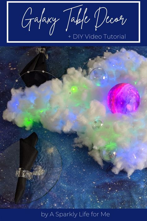 This glowing galaxy tablescape is super easy to do! Just check out the easy step by step video tutorial. Galaxy Ocean, Galaxy Party, Astronaut In Space, Trippy Tapestry, Astronaut Party, Daisy Party, Diy Galaxy, Galaxy Theme, Space Party