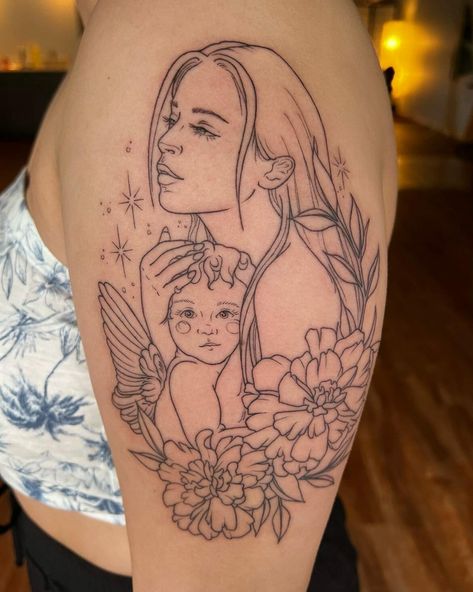 Mom And Baby Tattoo Ideas, Mom And Baby Tattoo, Mother Tattoo Ideas, Boy Mom Tattoo, Baby Tattoo Ideas, Tattoos Cover Up, Cute Meaningful Tattoos, Mom Baby Tattoo, Mother And Baby Tattoo