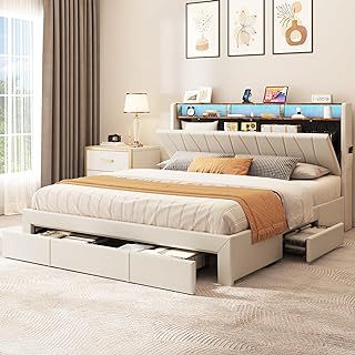 Bed Frame Storage, Queen Size Storage Bed, Platform Bed With Drawers, Storage Bed Frame, Frame Storage, Upholstered Storage Bed, Led Beds, Led Bed Frame, Storage Headboard