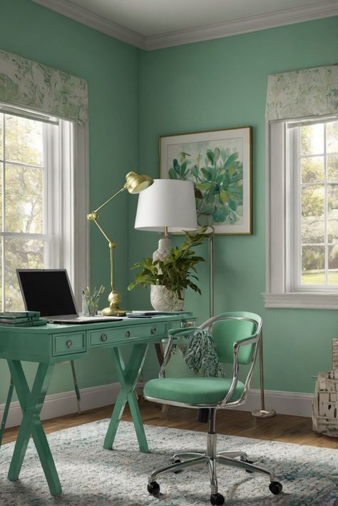 Explore the soothing beauty of Minty Fresh (SW 6461) with elegant color combinations for 2024. Elevate your interior design routine with soft greens and timeless style. #Ad #homedecor #homedesign #trendgirlApartment #Painthome #interiorarchitecture Wall Colors Green Room Colors Bright Room office Colors Apartment Renovation Home office Remodeling Modern Paint Colors 2024 Elegant Color Combinations, Paint Colors 2024, Green Room Colors, Indoor Paint Colors, Best Color Combinations, Light Green Paint, Modern Paint Colors, Office Green, Office Paint Colors