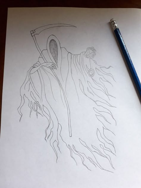 Grim Reaper Easy Drawing, Grim Reaper Drawing Reference, Grim Reaper Sketch Drawing, How To Draw The Grim Reaper, The Grim Reaper Drawing, Reaper Drawing Sketch, Grim Reaper Painting Easy, Reaper Drawing Easy, Demon Drawing Sketches Easy