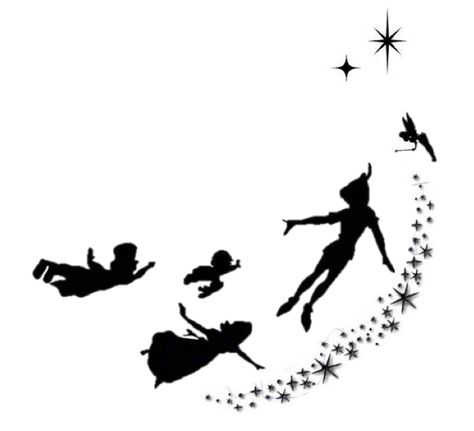 officially my dream tattoo!!! this would be perfect to go along my foot & up my ankle. And I can do it gradually by just starting with the 2 stars by my ankle & then adding Peter Pan & Tinkerbell and then I could add the Darling children with pixie dust later on if I still want them Peter Pan Flash Tattoo, Peter Pan Behind The Ear Tattoo, Peter Pan Silhouette Tattoo, Peter Pan Star Tattoo, Disney Tattoos Peter Pan, Peter Pan Tattoo Ideas, Peter Pan Silhouette, Peter Pan Tattoo, Peter Pan Party