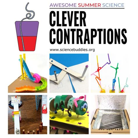 Free Awesome Summer Science Experiments series - Clever Contraptions kids can build at home! #RubeGoldberg machines, creative automata, crazy long straws, and more! #AwesomeSummerScience #scienceexperiments #summerscience #familyscience #summerSTEM #homeschool #science #scienceteacher #STEM #creativekids #afterschool #STEMchallenge #STEMactivities #scienceexperiments Crushing Cans Science Experiment, Zipline Stem Challenge, Pulley Stem Challenge, Skittle Science Experiment, Paper Roller Coaster, Simple Machine Stem Challenge, Summer Science Experiments, Summer Stem, Summer Science