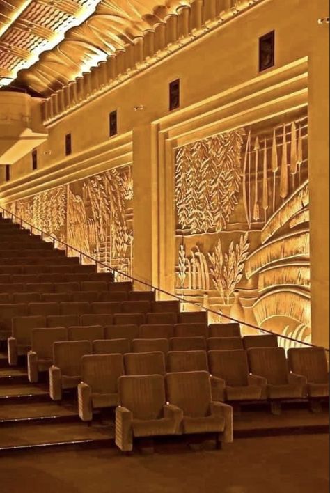 Small Home Theatre, Theatre Architecture, Bioshock Rapture, Golden Clouds, Art Deco Theater, Vintage Movie Theater, Cinema Architecture, Theater Architecture, Ball Room