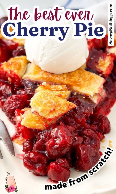 You don’t need to be a pro baker to create a mouthwatering cherry pie with this easy and delicious recipe. No matter if using fresh, canned or frozen cherries, the homemade filling is irresistibly jammy and tangy, wrapped in a perfectly flaky pie crust. My recipe is written to guide you step-by-step, making it easy for anyone to achieve pie perfection! | #cherrypie #pierecipe #summerrecipes #dessertrecipes #summerdessert Fresh Cherry Pie, Homemade Cherry Pies, Cherry Pie Recipe, Sunny Kitchen, Canning Cherry Pie Filling, Canned Cherries, Cherry Desserts, Dessert Simple, Clam Recipes