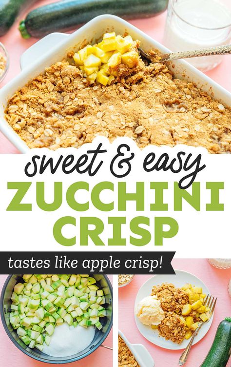 Use up your zucchini with this Zucchini Crisp, a delectable dessert with apple flavoring and lots of delicious ingredients like lemon juice and brown sugar! It's a healthy dessert idea that's perfect for the whole family! Zucchini Crisp Dessert Recipe, Apple Zucchini Crisp, How To Use Extra Large Zucchini, Recipes That Use A Lot Of Zucchini, Zucchini Uses, Zucchini Recipes For A Crowd, Mock Apple Crisp With Zucchini, Frozen Zucchini Recipes Ideas, Zucchini Dessert Recipes Easy