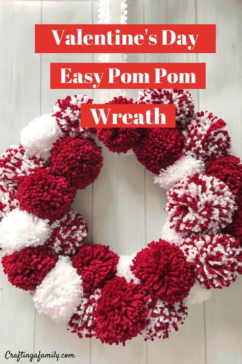 Wreath Nails, Easy Craft For Kids, Valentine's Wreath, Valentine Art Projects, Pom Wreath, Easy Valentines, Pom Pom Wreath, Valentine Crafts For Kids, Valentine Projects